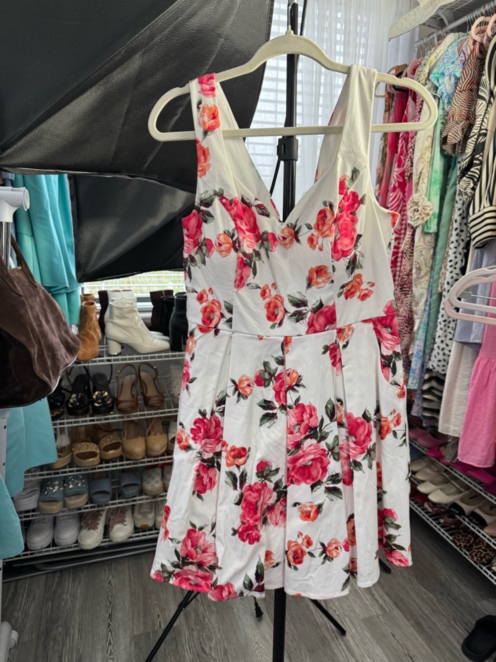 Trixxi White Dress with Pink and Coral Floral Print